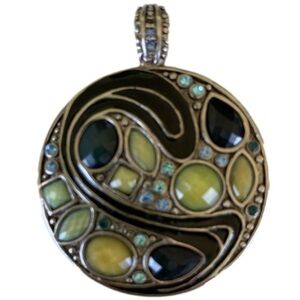 Lia Sophia Pendant Silver-tone Faux Black Green Stones OS